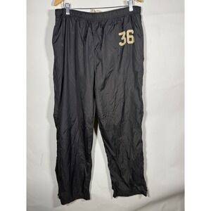 American Eagle Mens Nylon Track Pants Black Varsity 36 Patch Lined XL Baggy Y2K